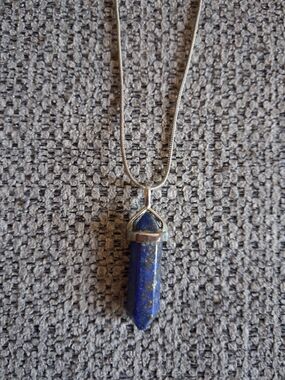 Silver Lapis Lazuli Point Pendant Necklace - Blue